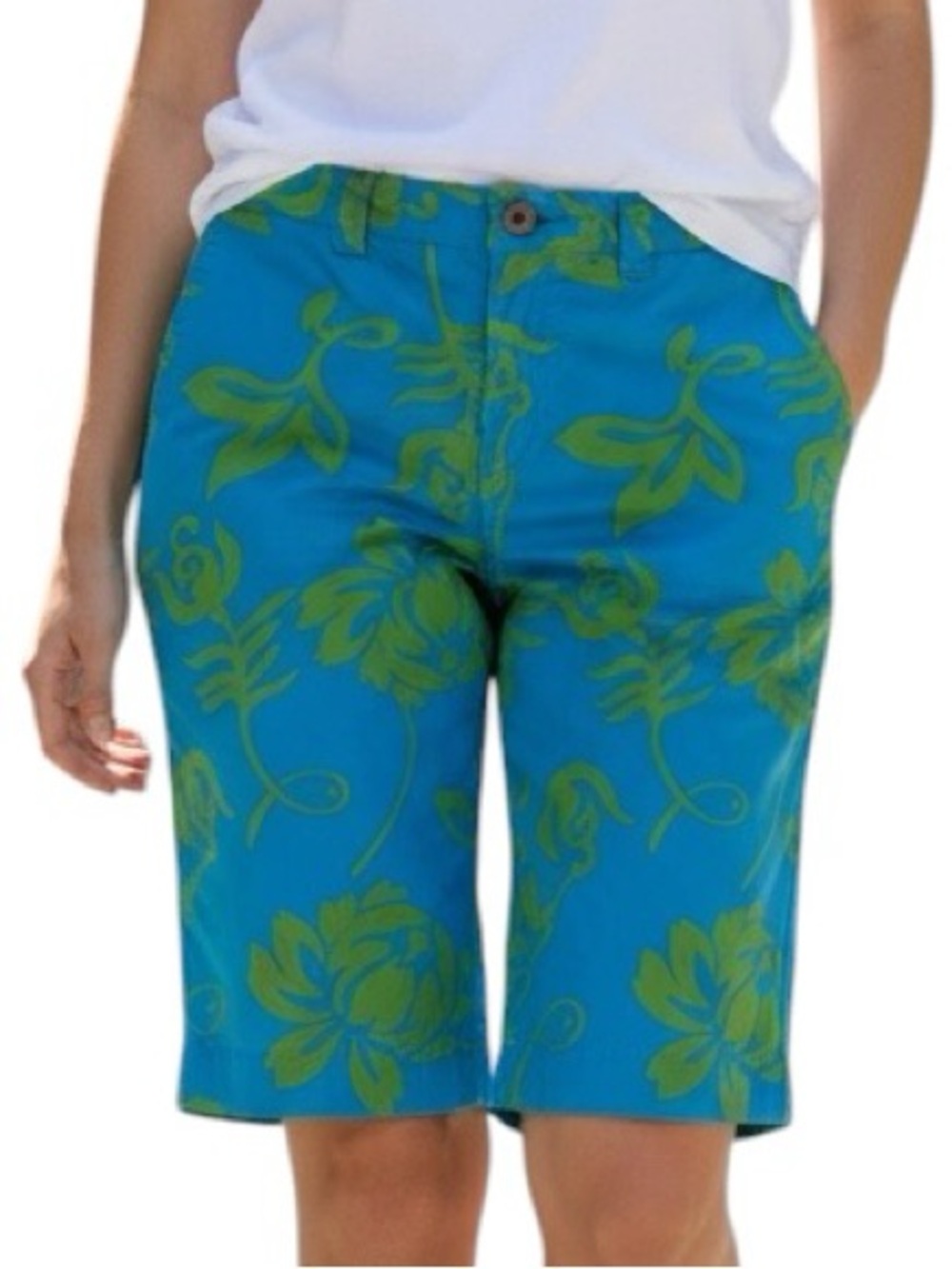 Old Navy Turquoise Bermuda Shorts Y2K Lime Tropical Print Size 12